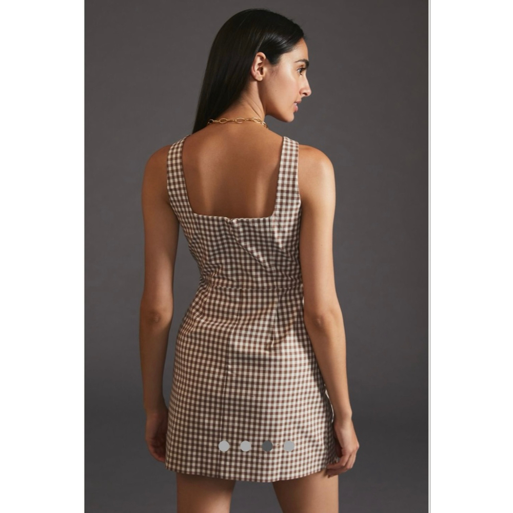 Favorite Daughter Anthropologie The Break Up Mini Dress Size 10 Gingham Brown - Picture 2 of 9